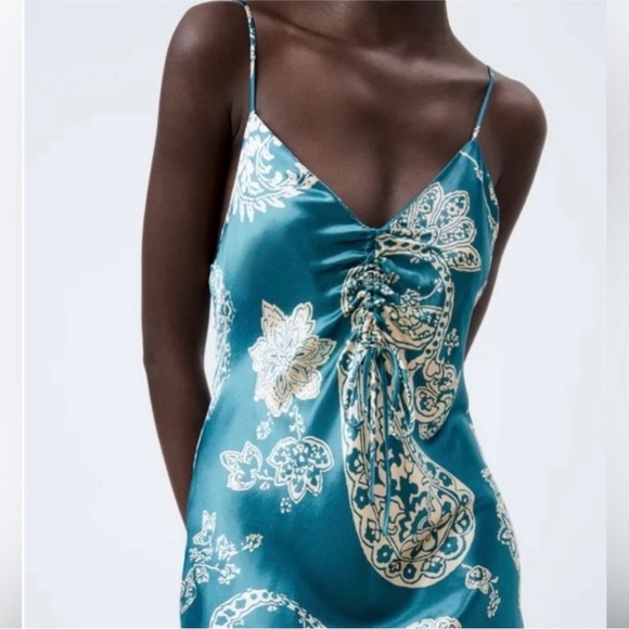 Zara Satin Floral Paisley Print Slip Mini Dress - Picture 3 of 8